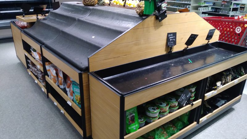 Only a pineapple remains on a fruit display at a grocery store in Sacramento.