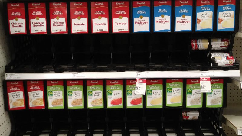 Empty shelves of Campbells soup