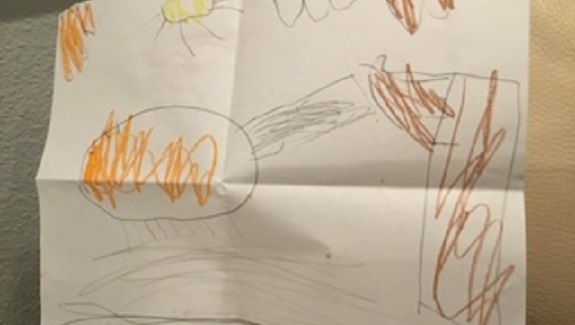 Child's drawing of the vovid virus under a microscope.