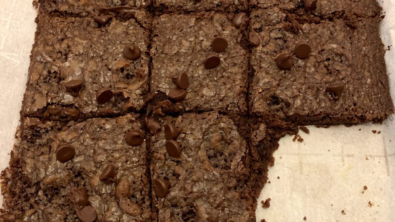 A plate of chocolate brownies.