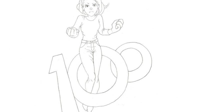 Hand drawn hero image of a woman inside the number 100.